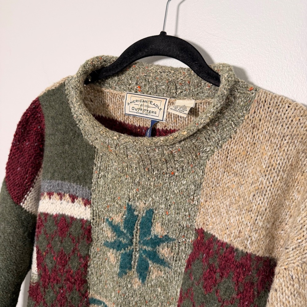 American Eagle Patchwork Handknit Sweater Sml Chu… - image 8